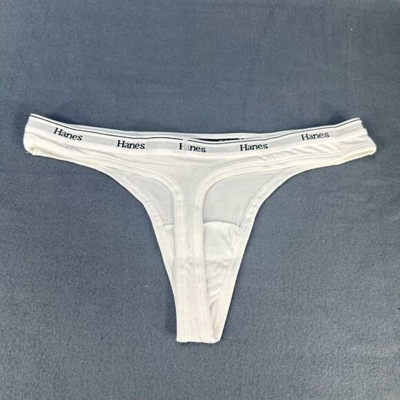 Hanes Womens Size Small 5 Panty Thong Cotton Stretch White New Without Tags - Picture 2 of 6